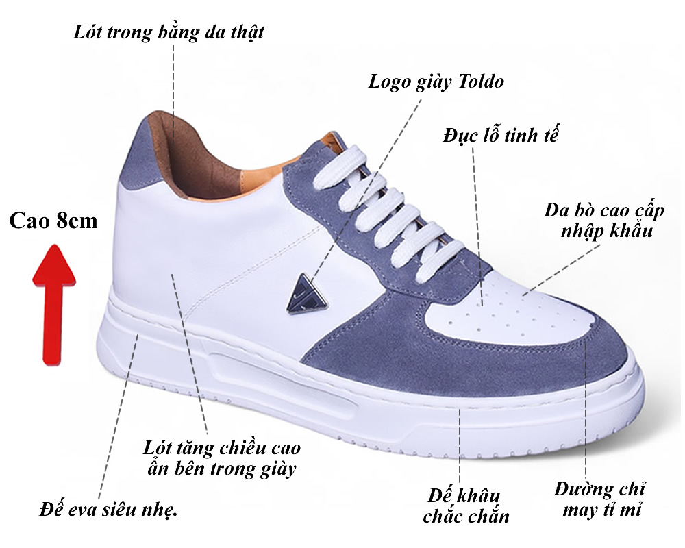 Giày cao nam 8cm siêu nhẹ da thật 12